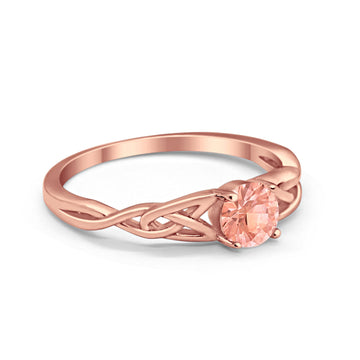 Solitaire Trinity Engagement Ring Rose Tone, Simulated Morganite CZ 925 Sterling Silver